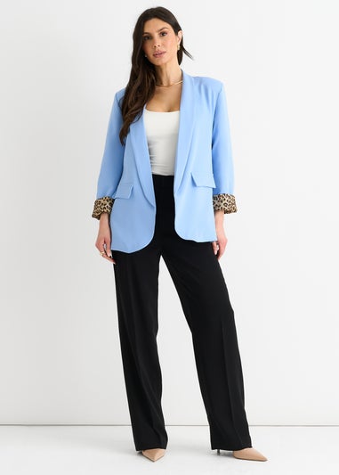 Gini London Sky Blue Contrast Animal Edge To Edge Blazer