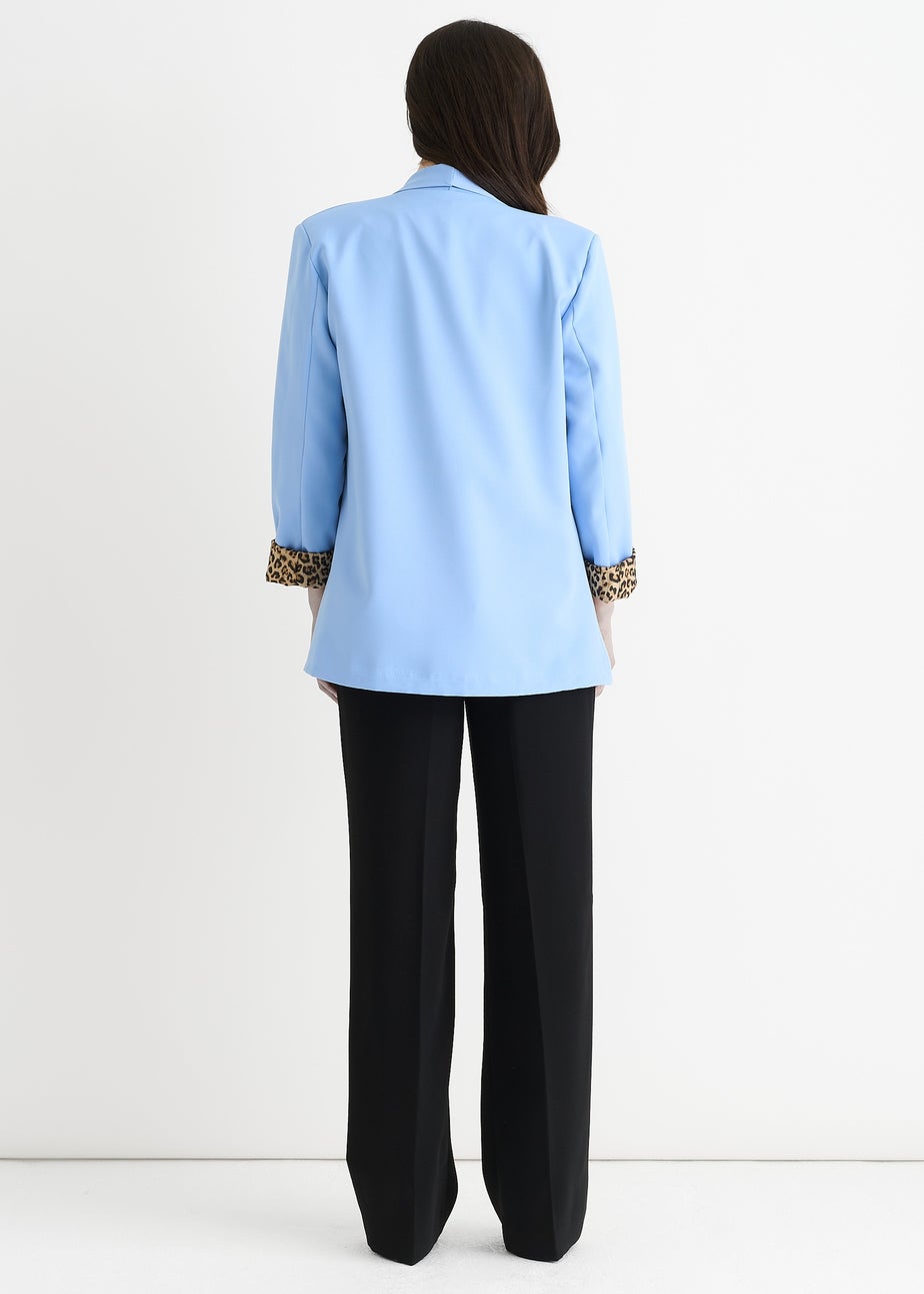 Gini London Sky Blue Contrast Animal Edge To Edge Blazer