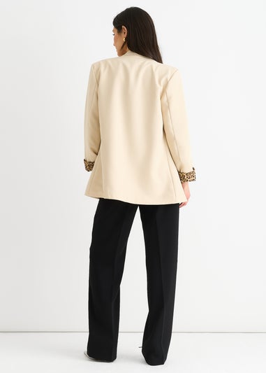 Gini London Beige Contrast Animal Edge To Edge Blazer