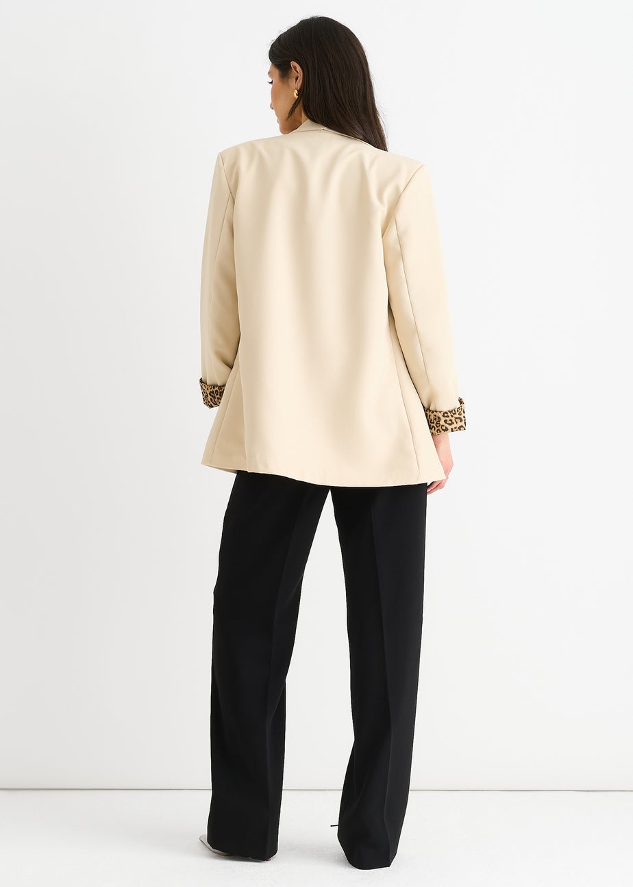 Gini London Beige Contrast Animal Edge To Edge Blazer