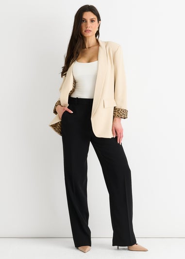 Gini London Beige Contrast Animal Edge To Edge Blazer