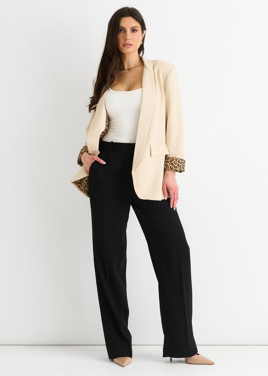 Gini London Beige Contrast Animal Edge To Edge Blazer
