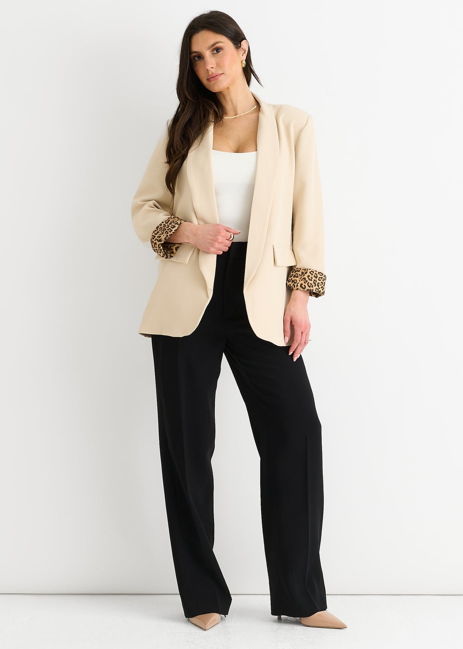 Gini London Beige Contrast Animal Edge To Edge Blazer