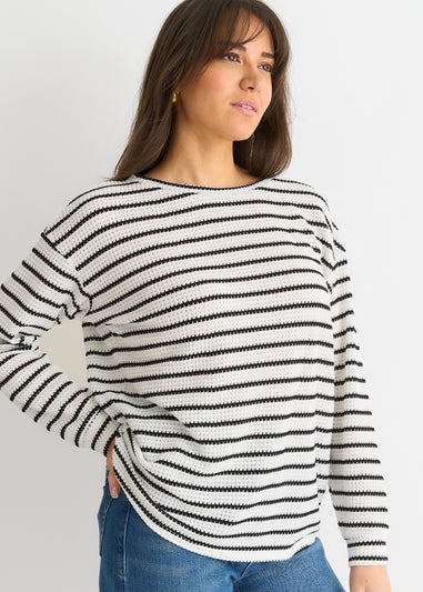 Gini London White Mono Stripe Oversized Knit Jumper