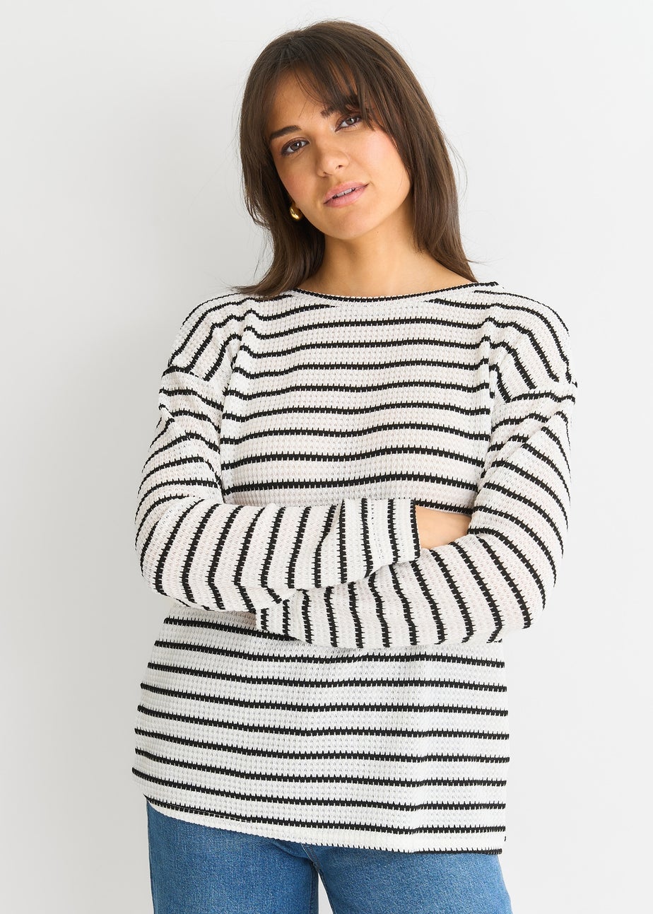 Gini London White Mono Stripe Oversized Knit Jumper