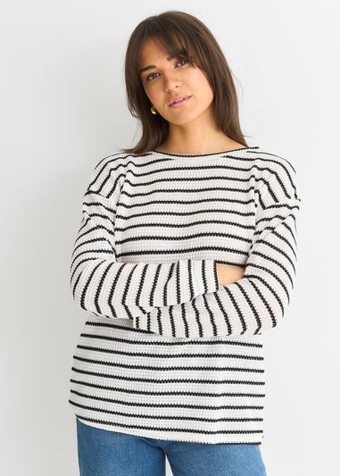 Gini London White Mono Stripe Oversized Knit Jumper