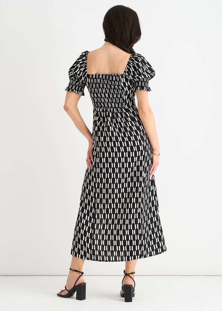 Gini London Black Geo Print Square Neck Midi Dress