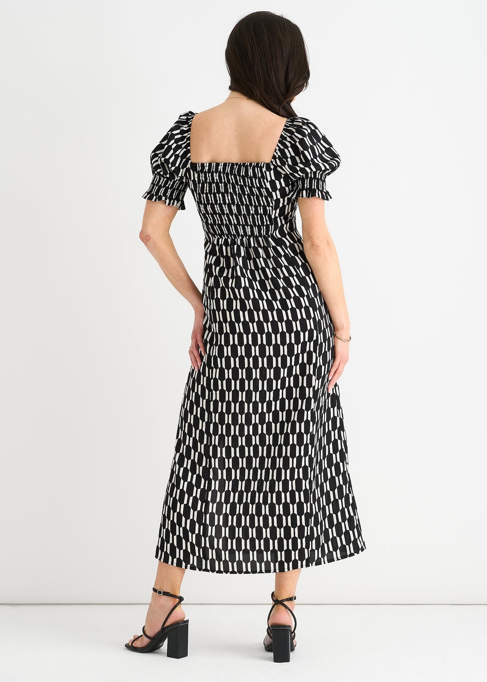 Gini London Black Geo Print Square Neck Midi Dress