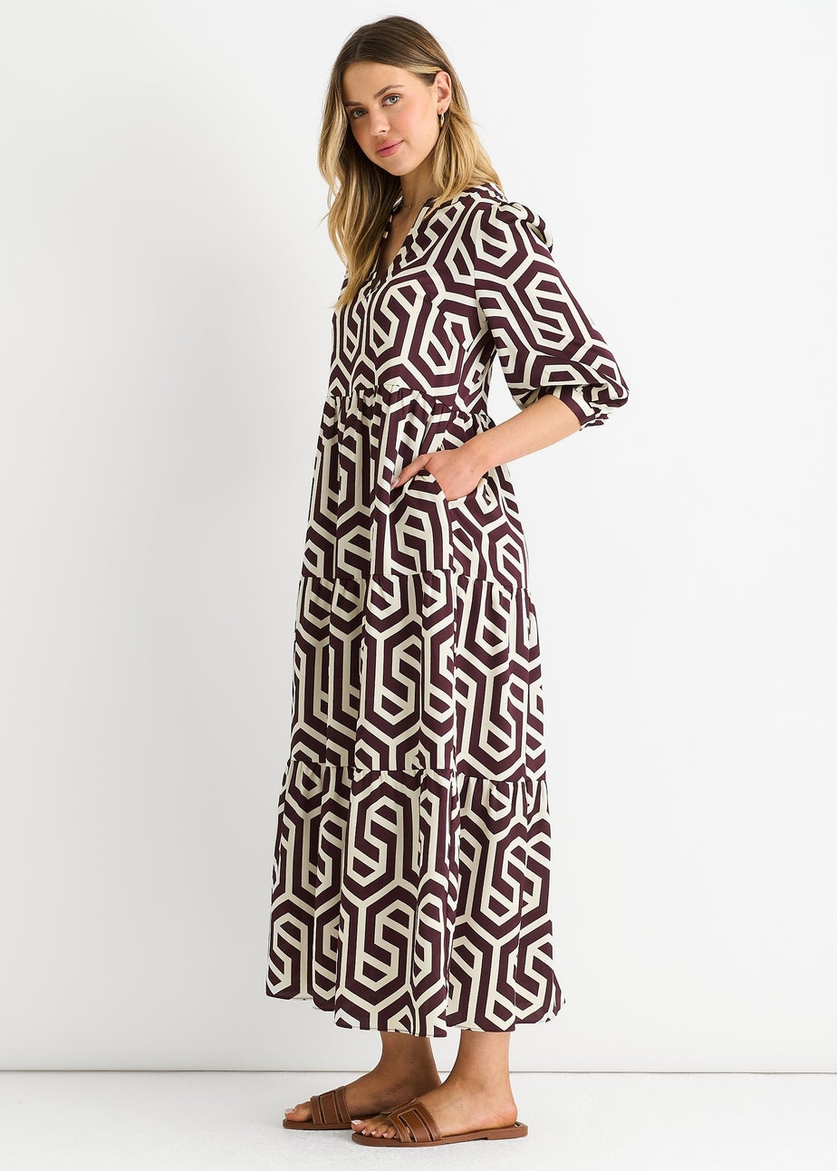 Gini London Brown Geo Print Smock Maxi Dress