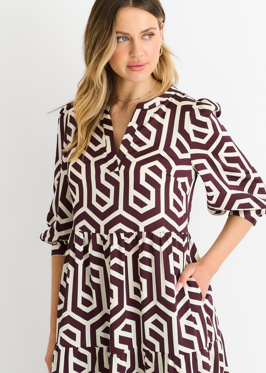 Gini London Brown Geo Print Smock Maxi Dress