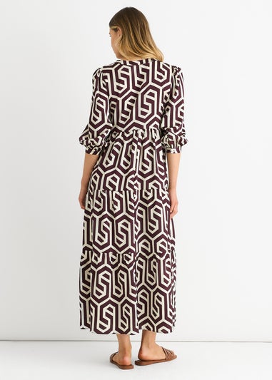 Gini London Brown Geo Print Smock Maxi Dress