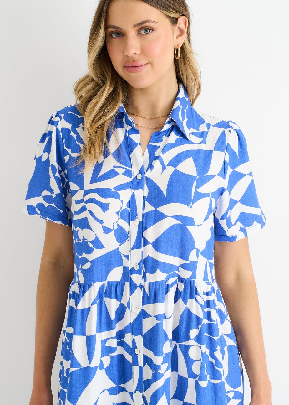 Gini London Blue Aztec Print Oversized Smock Midi Dress