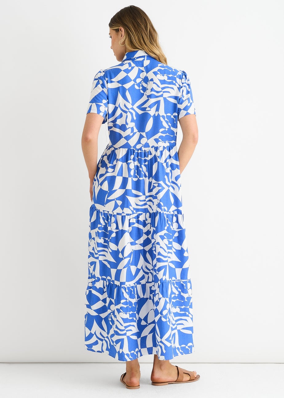 Gini London Blue Aztec Print Oversized Smock Midi Dress