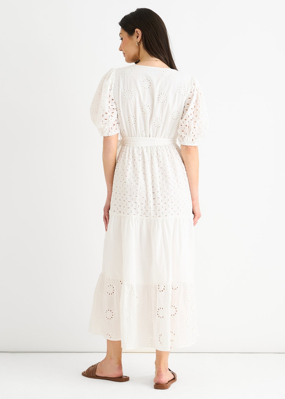 Gini London White Wrap Broderie Cotton Belted Midi Dress