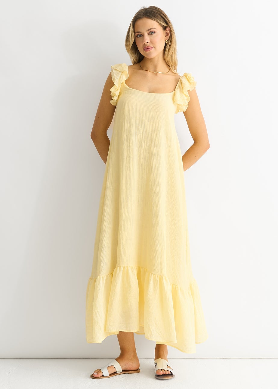 Gini London Yellow Ruffle Short Sleeve Viscose Maxi Dress
