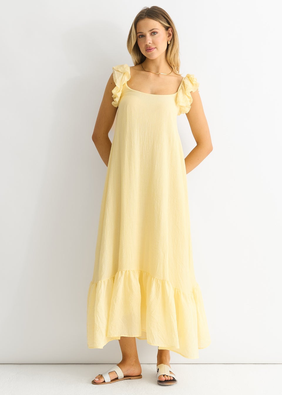 Gini London Yellow Ruffle Short Sleeve Viscose Maxi Dress