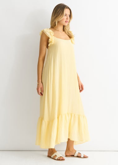 Gini London Yellow Ruffle Short Sleeve Viscose Maxi Dress