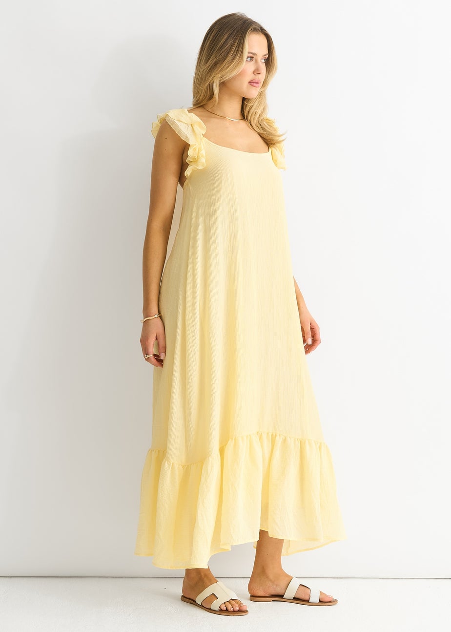Gini London Yellow Ruffle Short Sleeve Viscose Maxi Dress