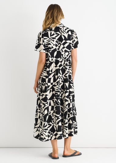 Gini London Black Aztec Print Oversized Smock Midi Dress