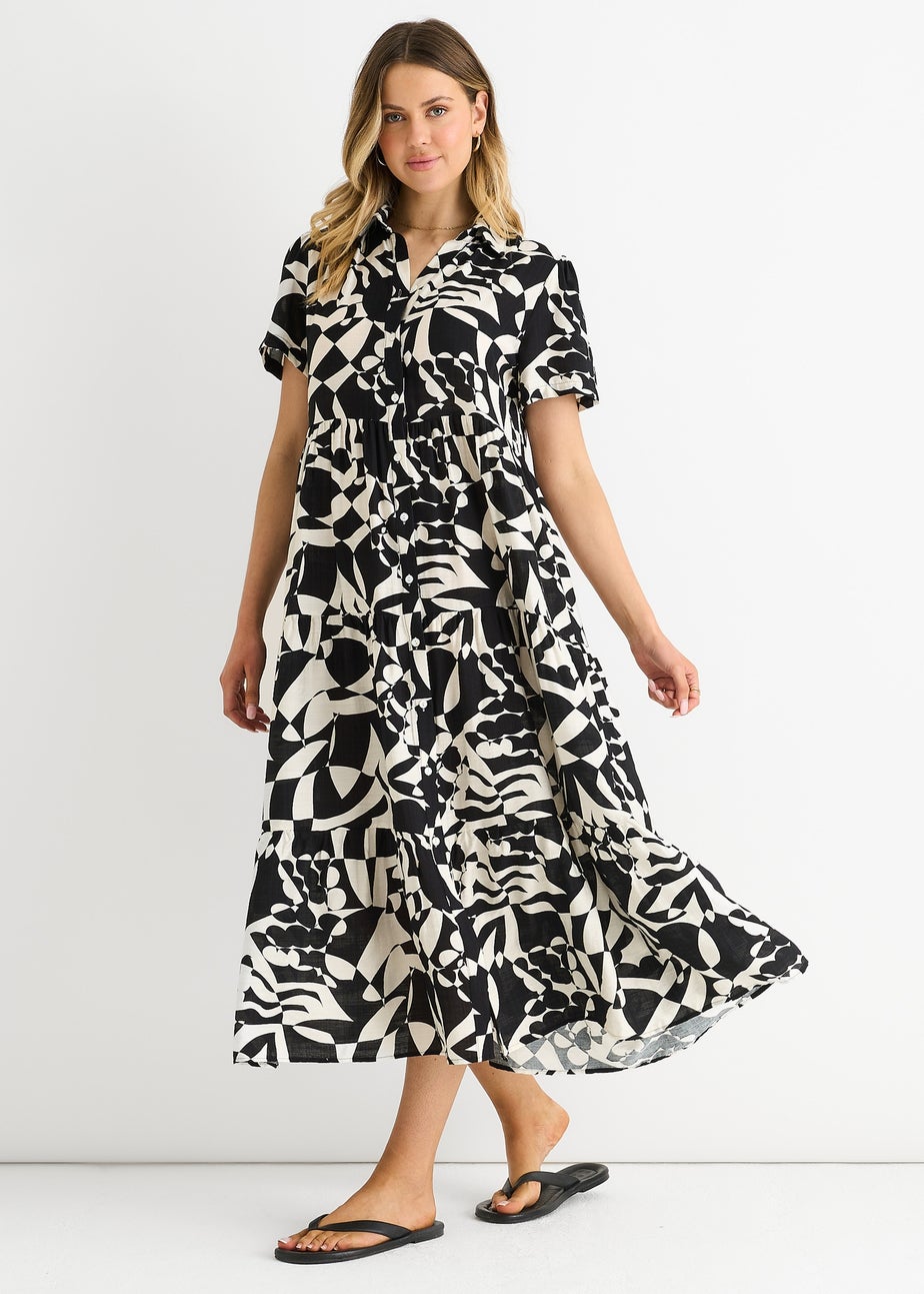 Gini London Black Aztec Print Oversized Smock Midi Dress