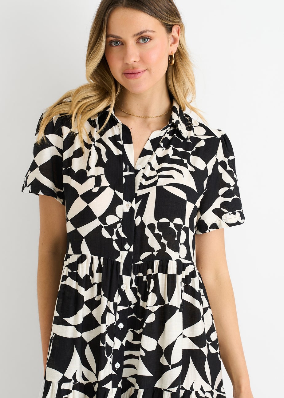 Gini London Black Aztec Print Oversized Smock Midi Dress