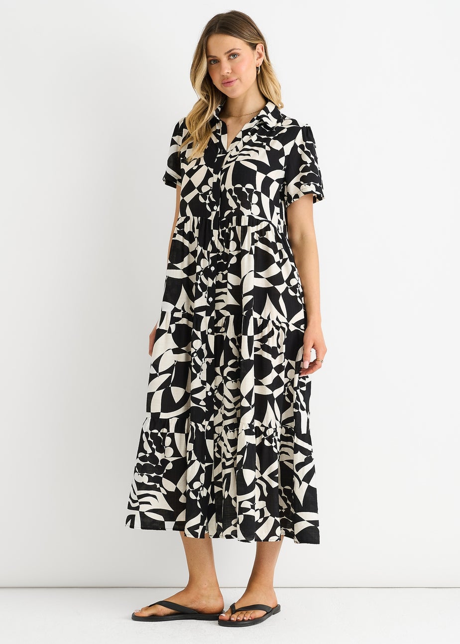 Gini London Black Aztec Print Oversized Smock Midi Dress