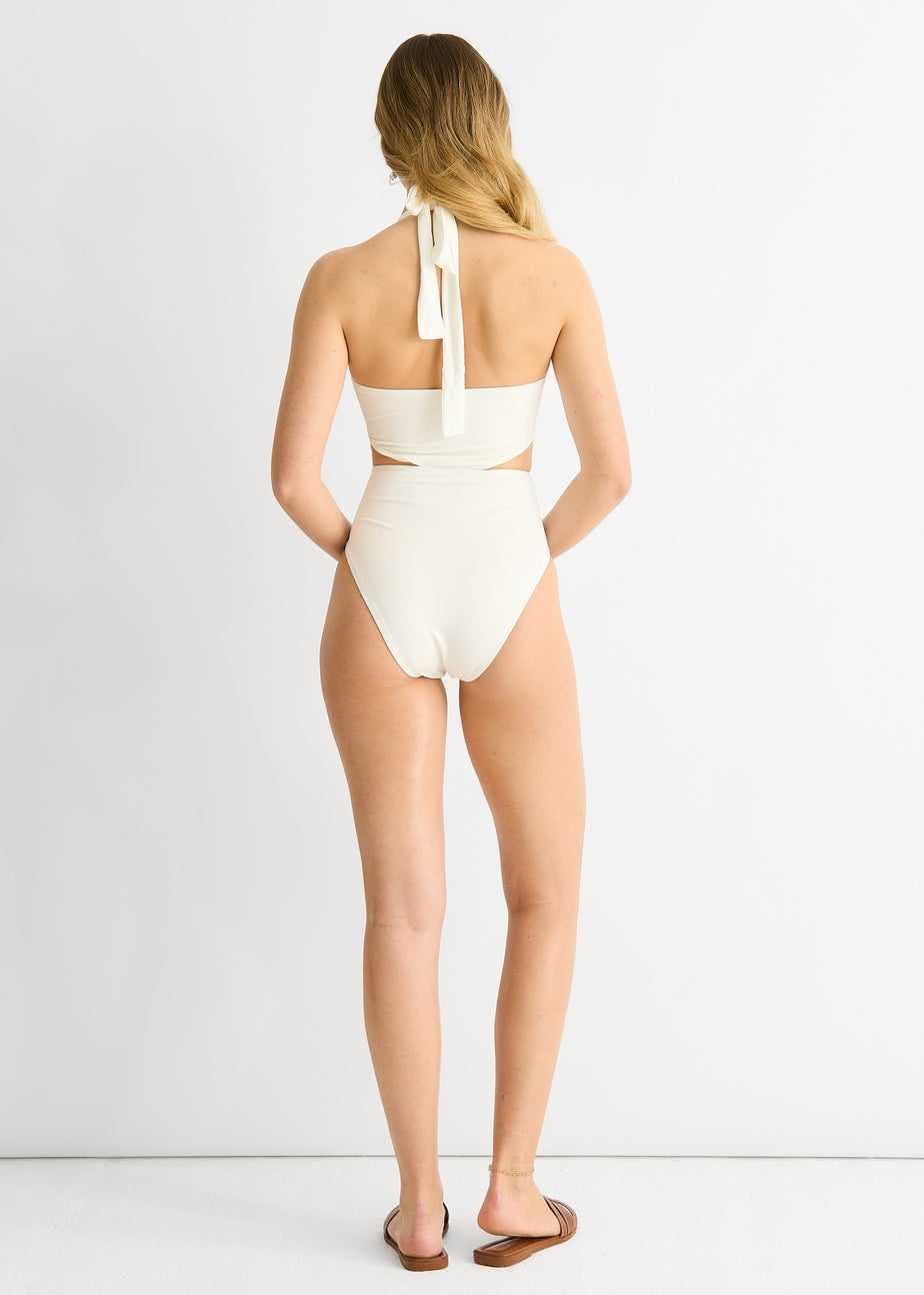 Gini London White Twisted Cut Out Halter Swimsuit