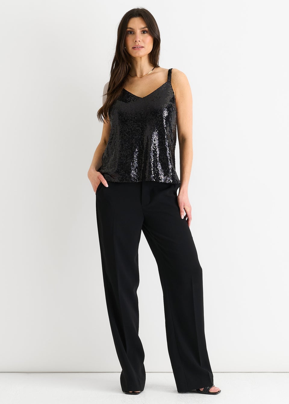 Gini London Black Sequin V Neck Cami Top