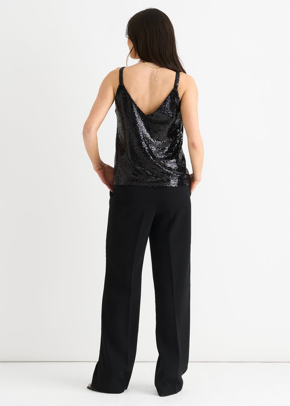 Gini London Black Sequin V Neck Cami Top