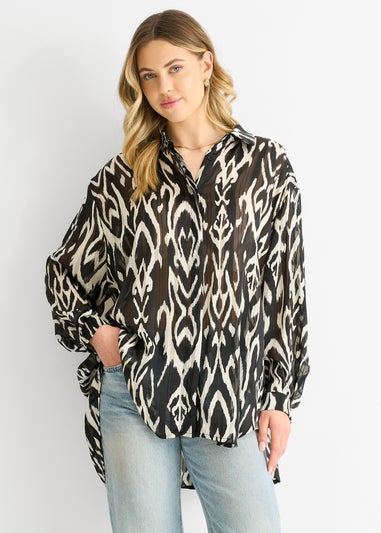 Gini London White Mono Abstract Print Oversized shirt