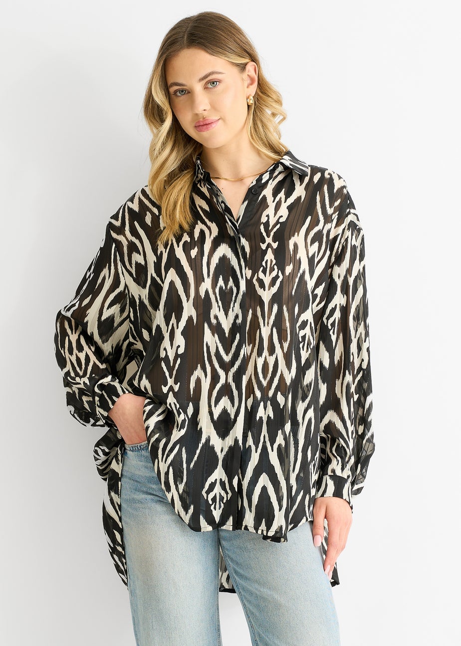 Gini London White Mono Abstract Print Oversized shirt
