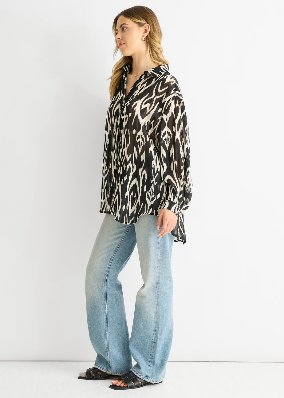 Gini London White Mono Abstract Print Oversized shirt
