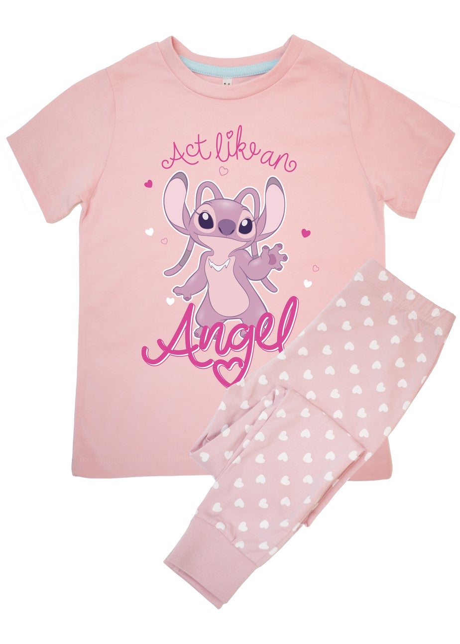 Disney Stitch Act Like An Angel Kids Pink Hearts Pyjamas (3-8 Years)