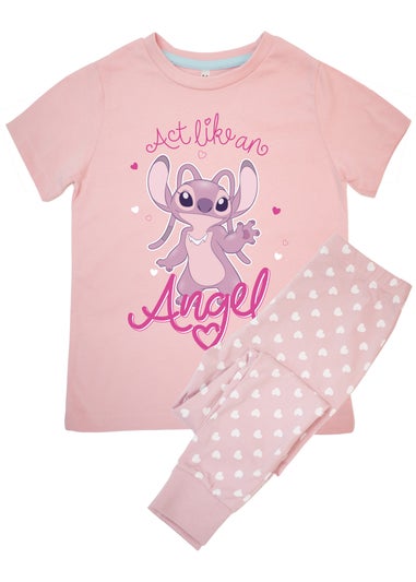 Disney Stitch Act Like An Angel Kids Pink Hearts Pyjamas (3-8 Years)