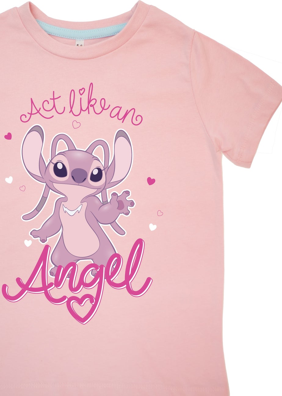 Disney Stitch Act Like An Angel Kids Pink Hearts Pyjamas (3-8 Years)