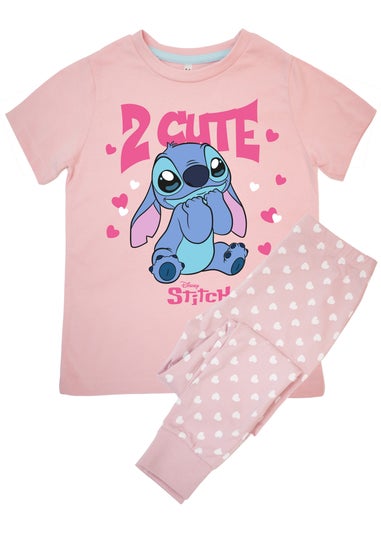 Disney Stitch 2 Cute Kids Pink Hearts Pyjamas (3-8 Years)