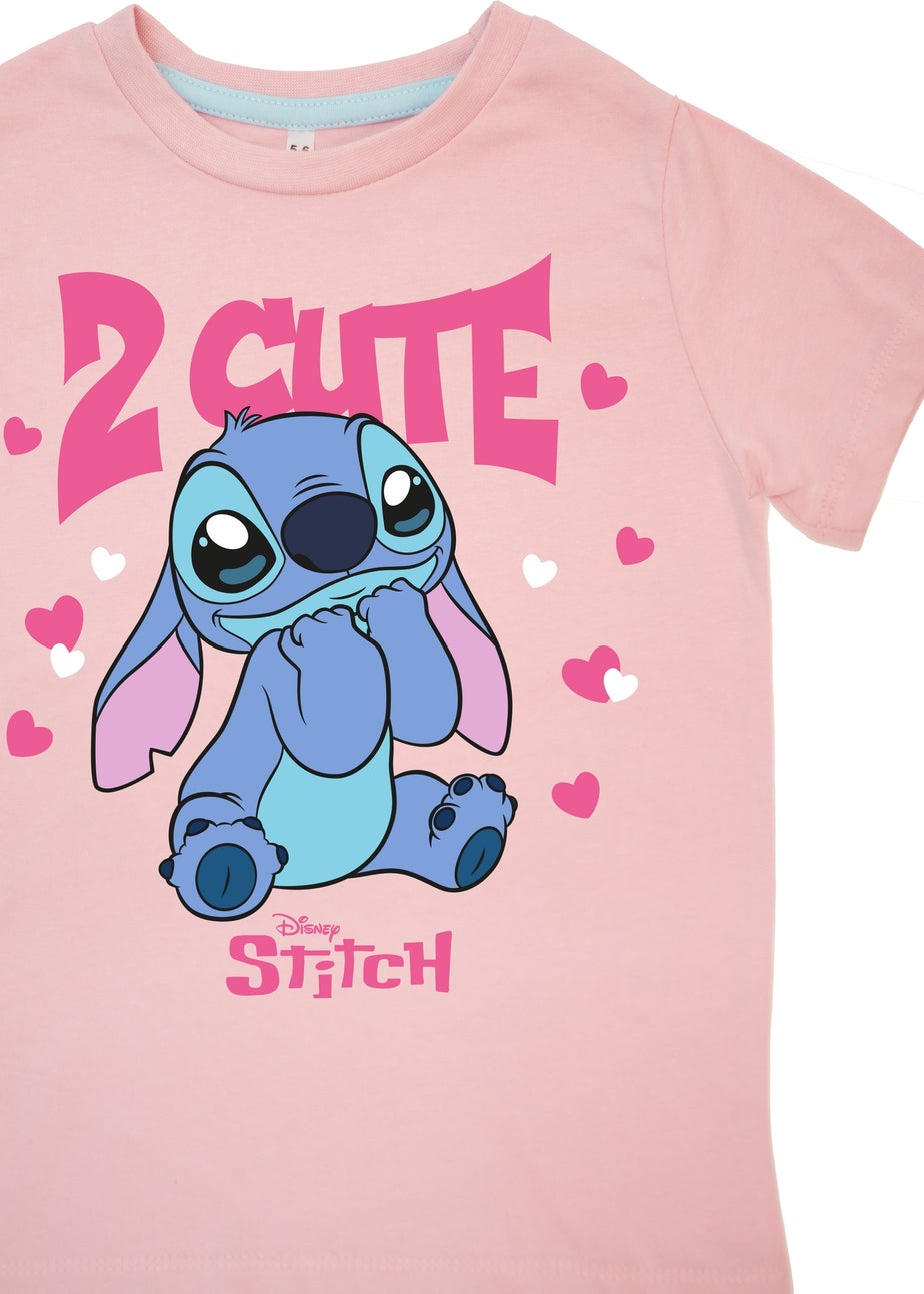 Disney Stitch 2 Cute Kids Pink Hearts Pyjamas (3-8 Years)