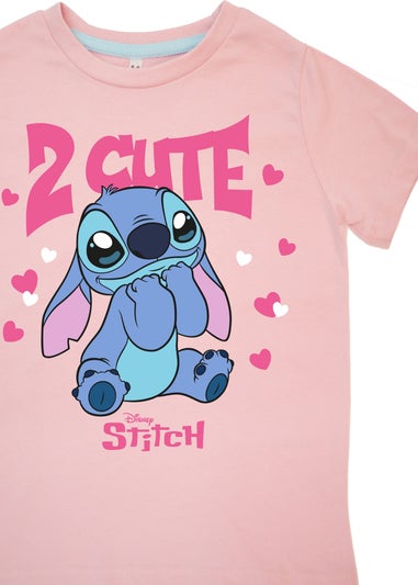 Disney Stitch 2 Cute Kids Pink Hearts Pyjamas (3-8 Years)