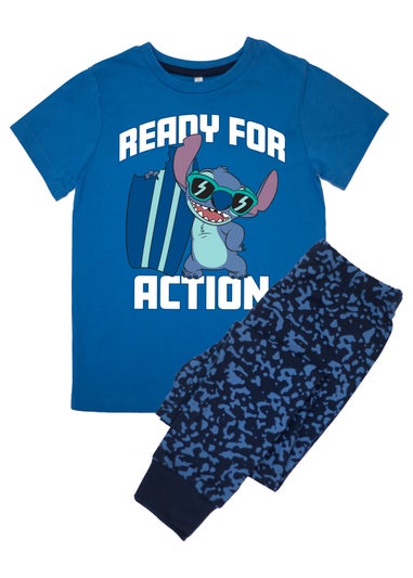 Disney Stitch Ready For Action Kids Blue Camo Pyjamas (3-8 Years)