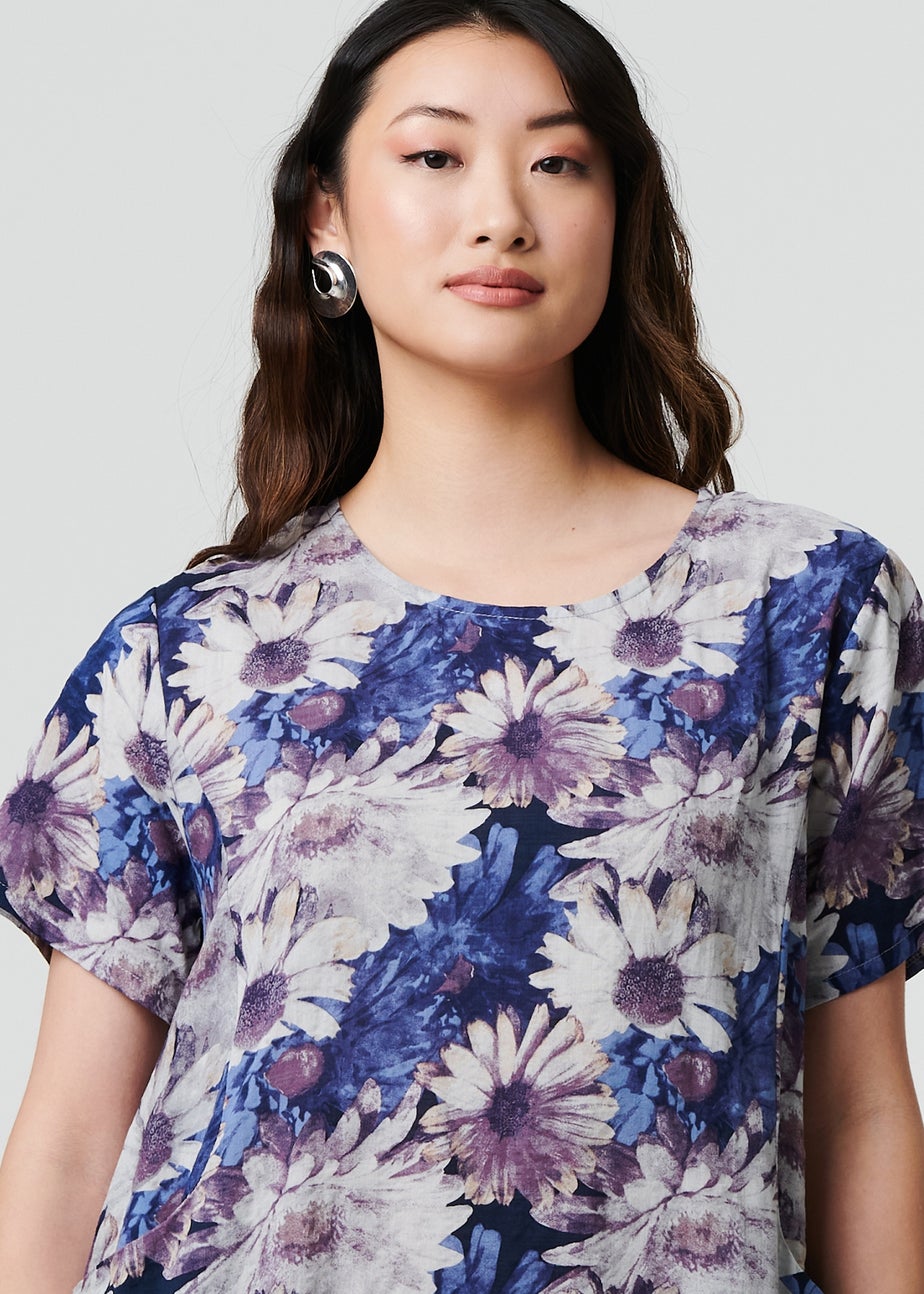 Izabel London Blue Floral Short Sleeve Knee Length Shift Dress