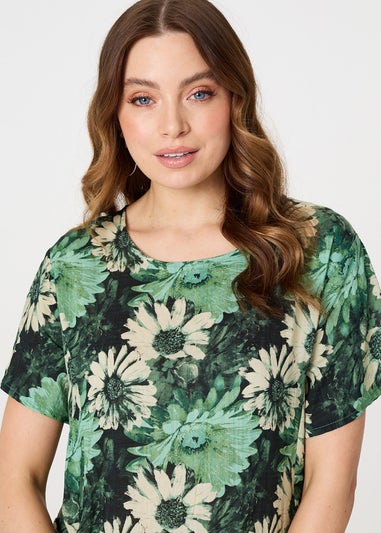 Izabel London Green Floral Short Sleeve Knee Length Shift Dress