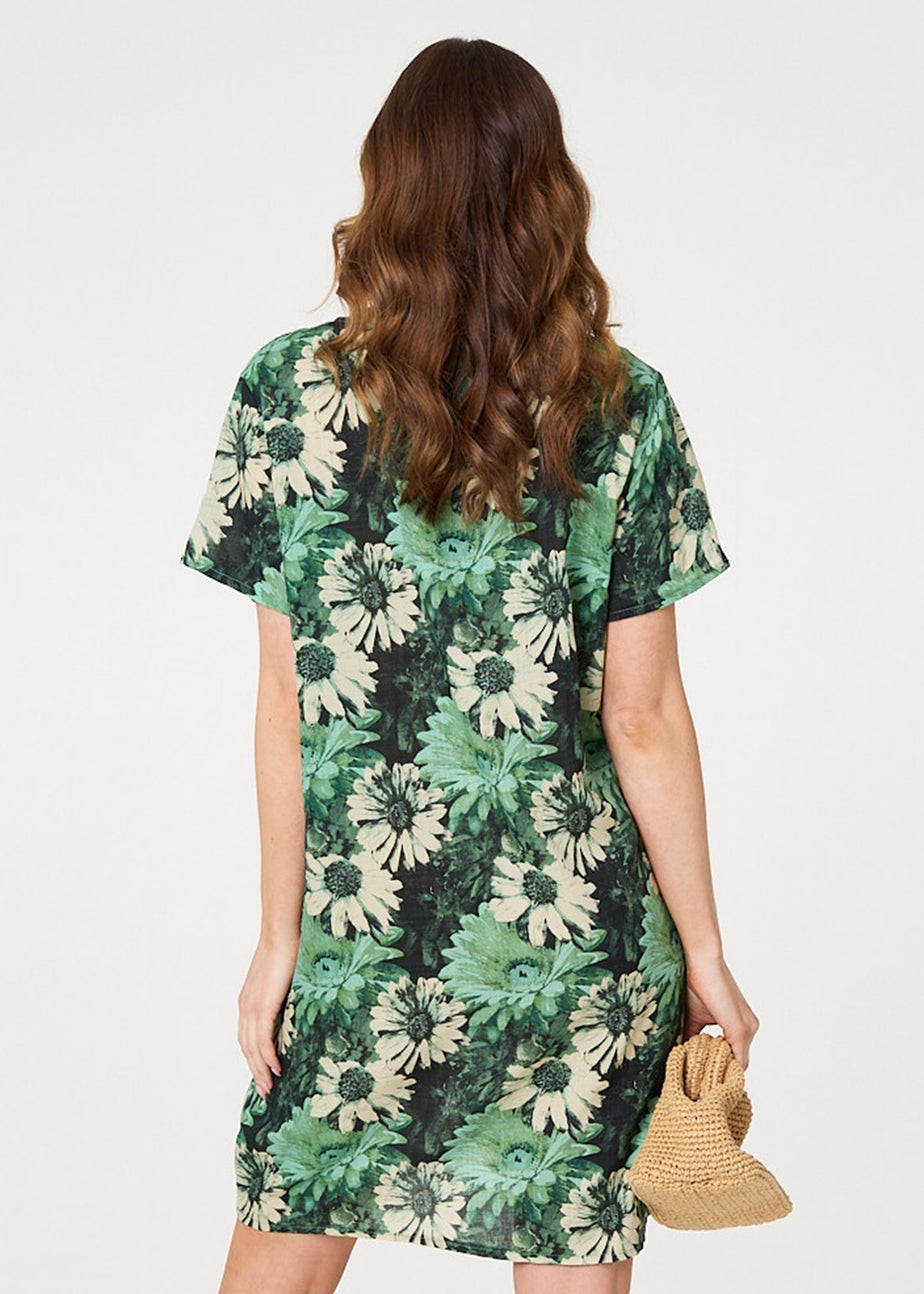 Izabel London Green Floral Short Sleeve Knee Length Shift Dress