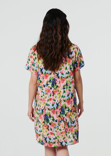 Izabel London Pink Floral Short Sleeve Shift Short Dress