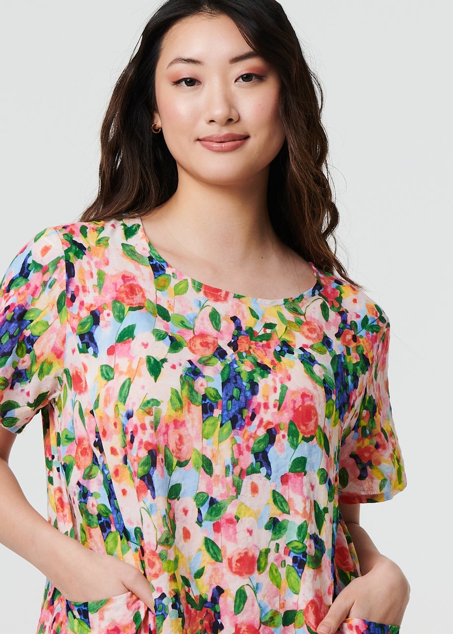 Izabel London Pink Floral Short Sleeve Shift Short Dress