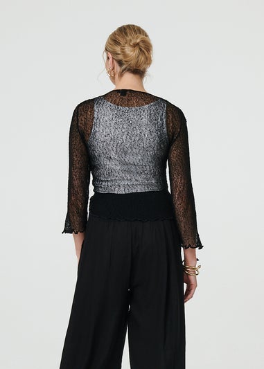 Izabel London Black Sheer 3/4 Sleeve Open Front Cardigan