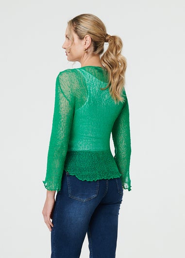 Izabel London Green Sheer 3/4 Sleeve Open Front Cardigan