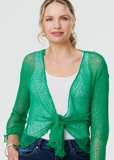 Izabel London Green Sheer 3/4 Sleeve Open Front Cardigan