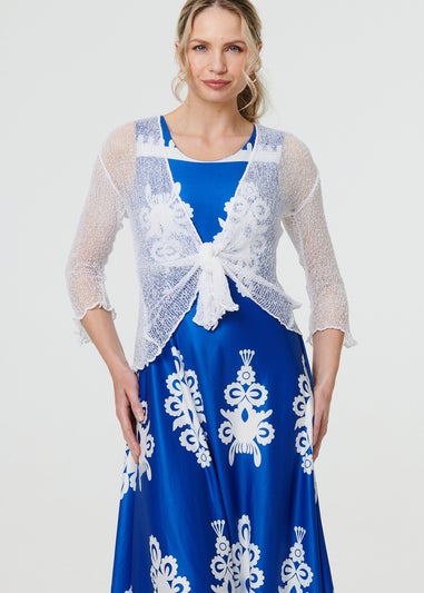 Izabel London White Sheer 3/4 Sleeve Open Front Cardigan