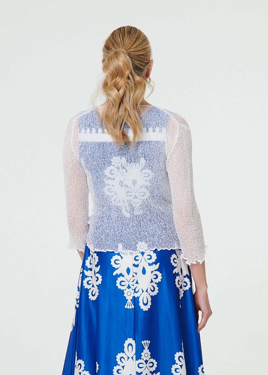 Izabel London White Sheer 3/4 Sleeve Open Front Cardigan