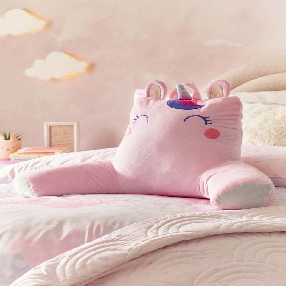 Catherine Lansfield Pink Sparkle Unicorn Cuddle Cushion Back Rest (60x25cm)